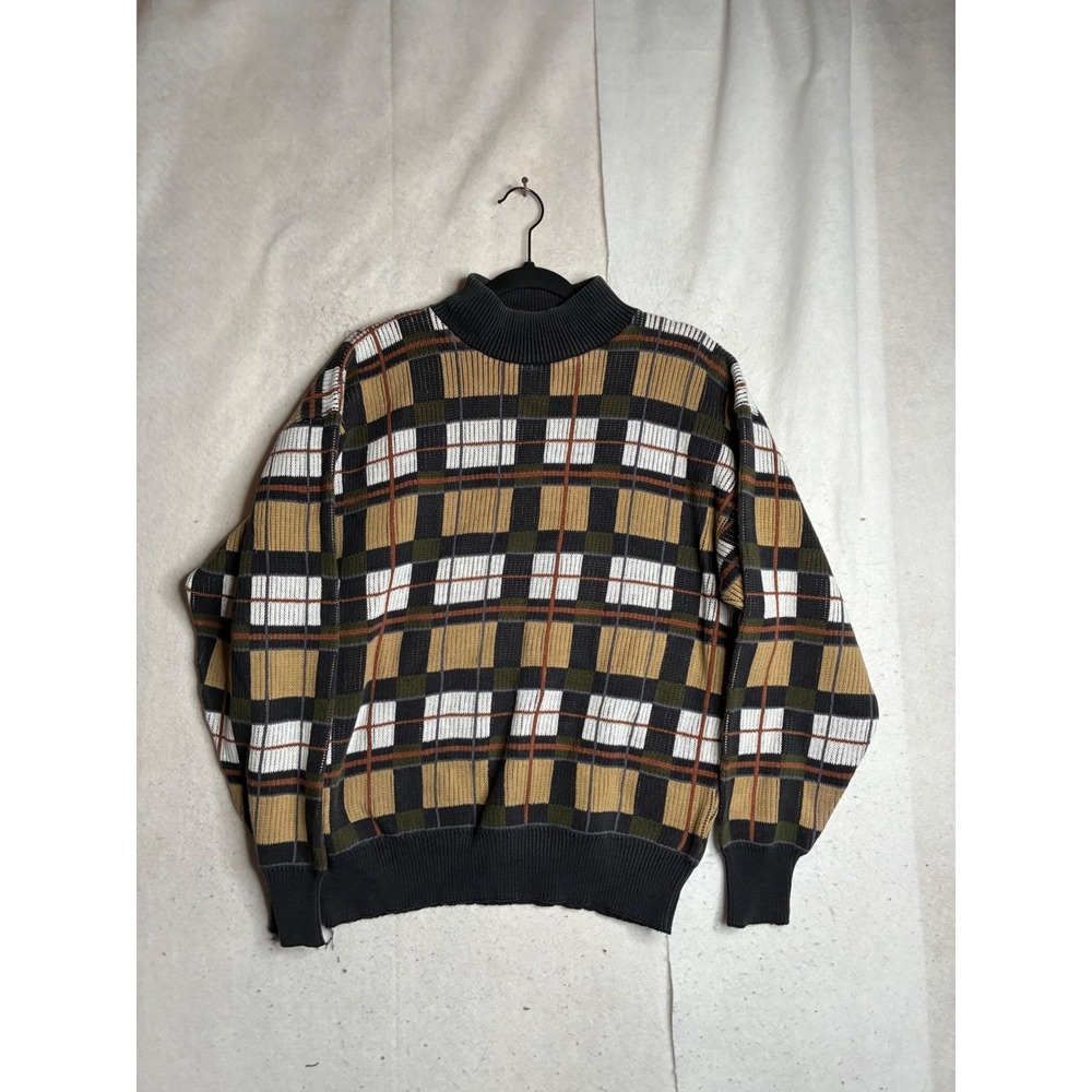 Vintage Generra Collection Plaid Sweater Mens Tan Green 90s see measurements